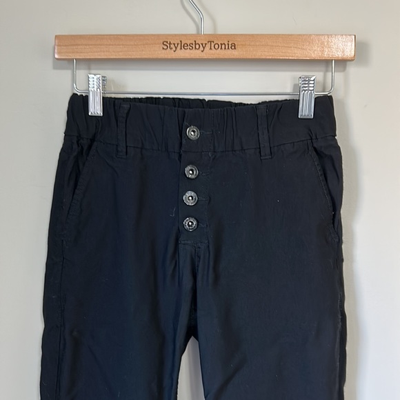 BEVY FLOG Ronit Pants Black Trouser Button Fly Jogger Sz 25 - Picture 4 of 16